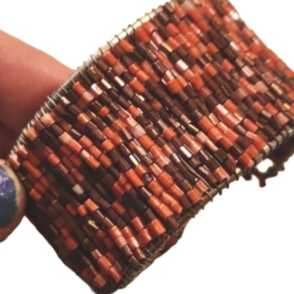 Vintage orange brown beaded Cuff bracelet